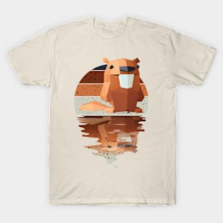 Vintage cute Beaver reflected on lights of moon T-Shirt